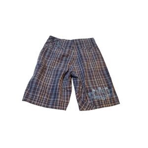 Micros Boys Size 16 Red Casual‎ Shorts Blue Brown Plaid Button Zip Beach Skate